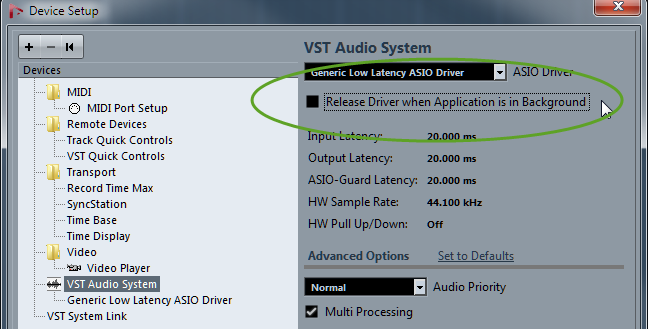 Nuendo - VST Audio Panel